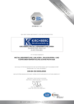 Qualitätsmanagement nach DIN EN ISO 9001:2015 Kirchberg Metallverarbeitung GmbH