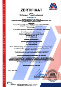 Schweißzertifikat EN 1090 bis EXC2 Kirchberg Metallverarbeitung GmbH