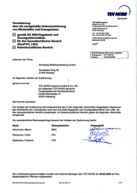 Zertifikat Umstempelungsberechtigung Kirchberg Metallverarbeitung GmbH